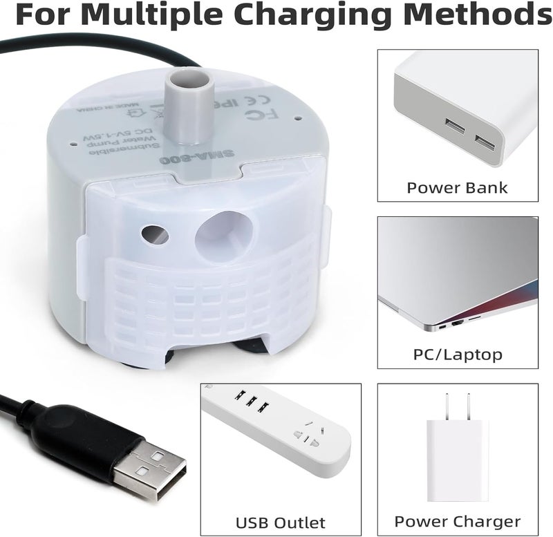 ONECUTE Ultra-Quiet Replacement Pump for Stainless Steel Cat Water Fountains - SMA-800 Motor - Safe and Easy to Clean with Low Voltage DC 5V and USB Cable (Pump) (Bottom Pump+Brush) - Image 4